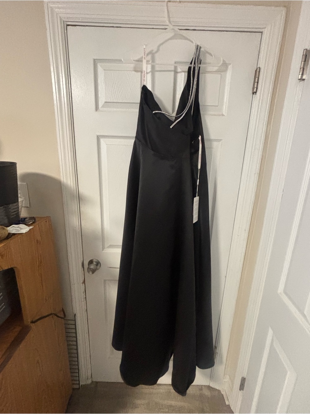 JJs House Black One-Shoulder Satin Gown